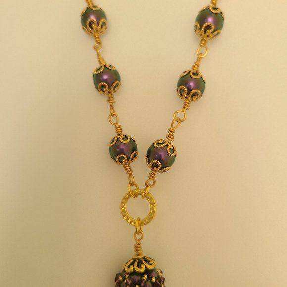 Purple Flower Dangle Necklace - Picture 4 of 4